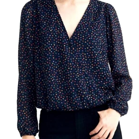 Madewell Navy Lyric Wrap Top in Sugar Mini Polka Dot XS / M - Picture 4 of 11